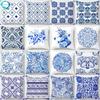 Blue Geometric Mandala Pattern Pillow Case Polyester Throw Pillow Home Sofa Bed Car Decoration Cushion Cover 45*45Cm 40818