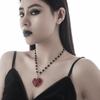 Collana Pendente Cuore Rosso in Vetro Nero con Perline di Cristallo, Stile Gotico Trendy, per Donne, Collare con Ciondolo Personalità, Gioiello Regalo