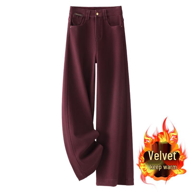 

Ancola Red Women s Fleece-Lined High-Waist Relaxed Jeans - 2024 Autumn/Winter Slimming Wide-Leg Pants L