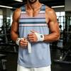 Męski Casualowy Koszulka Bez Rękawów z Paskami Outdoor Sporty Okrągły Dekolt Lekka Oddychająca Luźny Krój Koszula