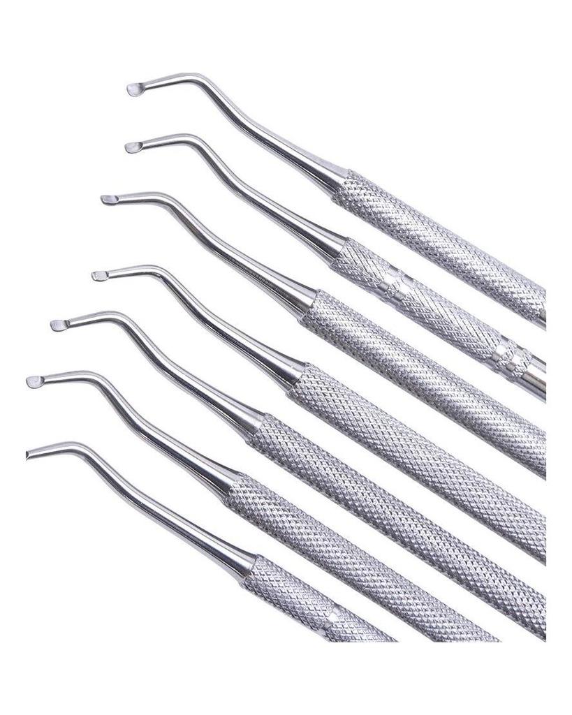Correcteur de doigt d'orteil à rainure argentée, poussoir à cuticules, dissolvant en acier inoxydable, outils de manucure pour ongles