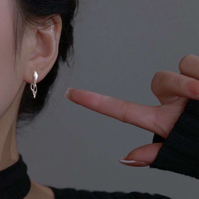 PONYKISS Tibetan Silver Zircon Hollow Small Snake Chain Hoop Earrings for Trendy Women Fashion Minimalist Accessories