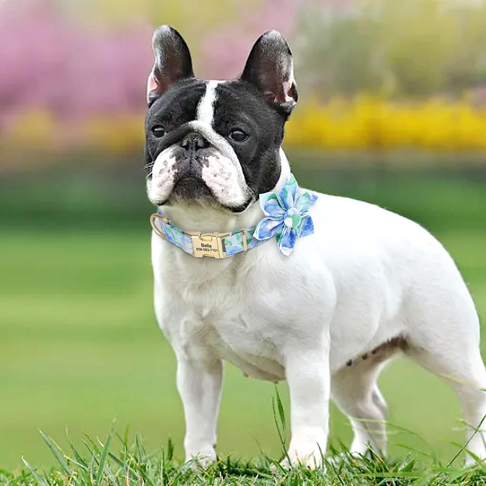 Customized Dog Collar Nylon Print Pet Dog Collars Personalized Pet ID Necklace With Cute Flower For Small Medium Large Dogs Pug