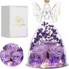 Mothers Day Mom Gifts for Women Preserved Flowers in Glass Angel Forever Flowers Gifts Eternal Roses Gifts for Grandma, Light Purple