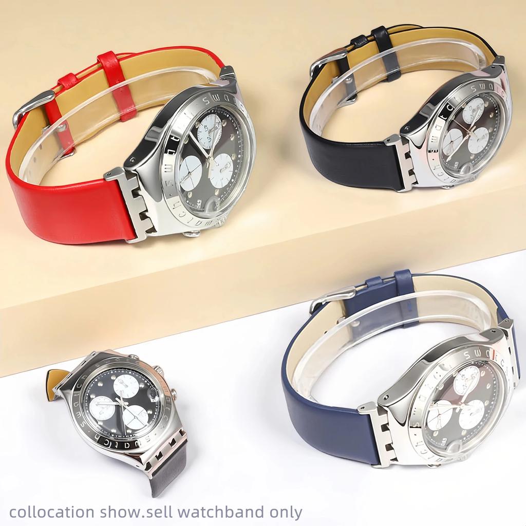 17/19/21mm thin Genuine leather watch strap For Swatch YGS YCS Yas YVB404 YVS420 YVS454 watchband Red White Blue Men women band