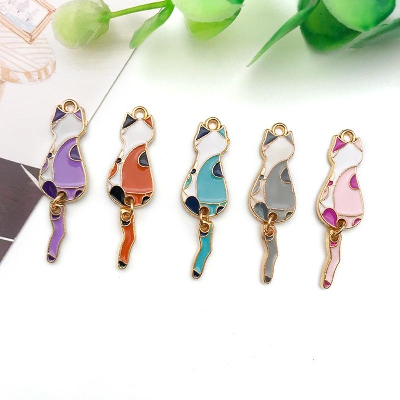 10Pcs Metal Kitten Charm Cartoon Cute Colored Cat Pendant Dangle Jewelry Making Accessory for DIY Necklace Earrings