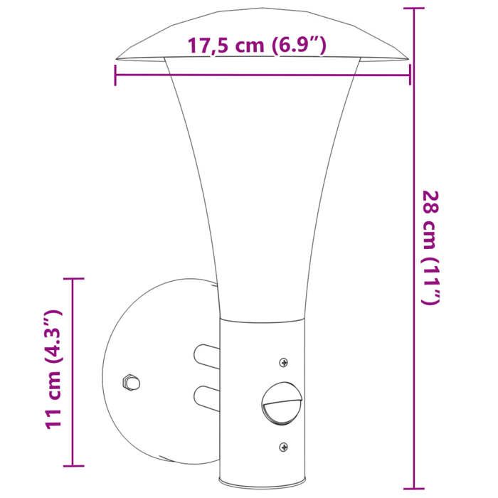 VidaXL Outdoor Wall Light with Sensor Black Stainless Steel, Outdoor Wall Lighting, Garden Wall Lamp, 4006242