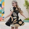 Girls Round Neck Flutter Sleeve A Line Flared Geometric Printed Dress