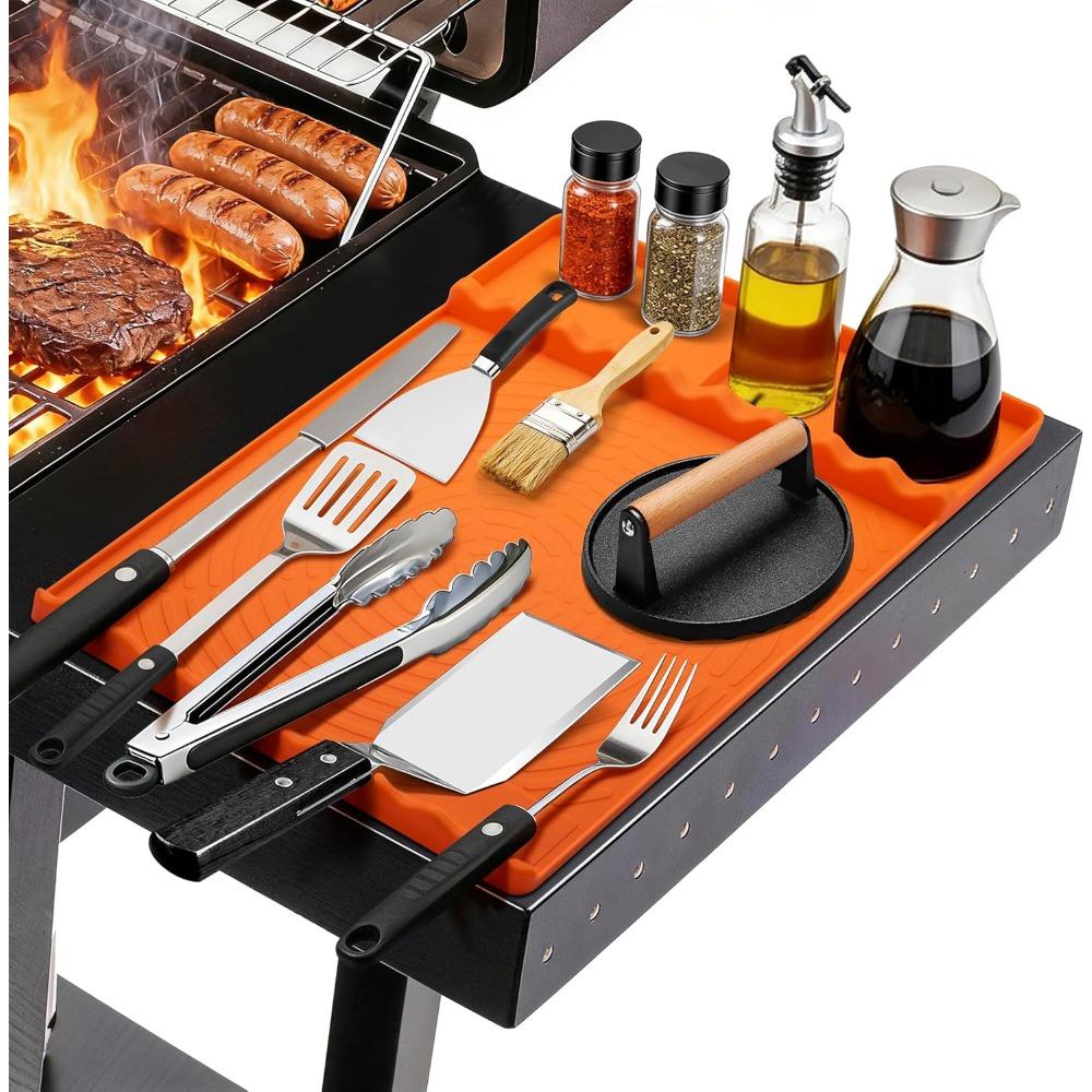 Silicone Grill Mat - BBQ Griddle Tools Side Mat with Drip Pad, Griddle Tools Mat for Outdoor Kitchen Countertop, BBQ Grill Accessories Gifts for Men