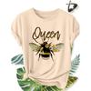 Women's Elegant Style Plus Size Loose Short Sleeve Queen Bee Floral Print Pattern Round Neck Women's Comfortable Soft Breathable New Spring Summer
