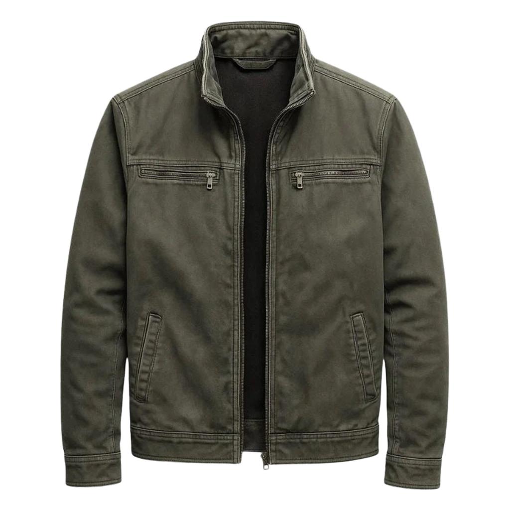 Men's Vintage Zip-Up Jacket Winter Color Casual Outerwear