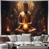 Golden Buddha Meditation Zen Spiritual Art Wall Tapestry Machine Washable All Season Decor Art Print Religious Design Home