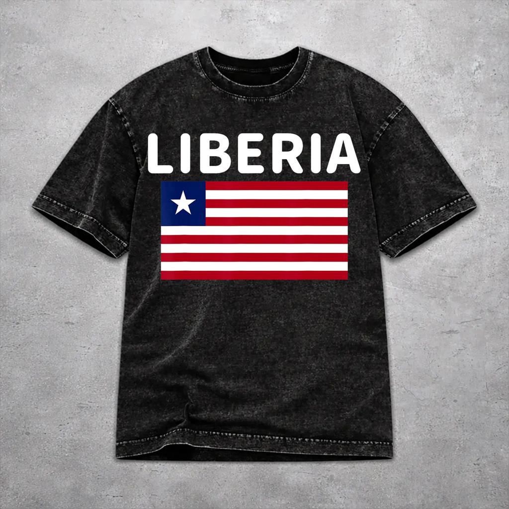 Fashion Women Men Liberia Independence Day Tee Shirt Washed Style T Shirts Clothing