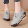Thick Soled Sloping Heel Leather Casual Sports Shoes for Women