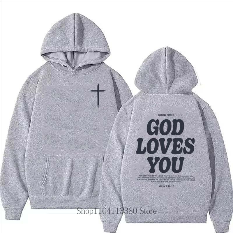 God Loves You Printed Hoodie Men Clothing Casual Fashion Streetwear Y2K Pullover Women Fleece O-Neck Long Sleeve Sweatshirts
