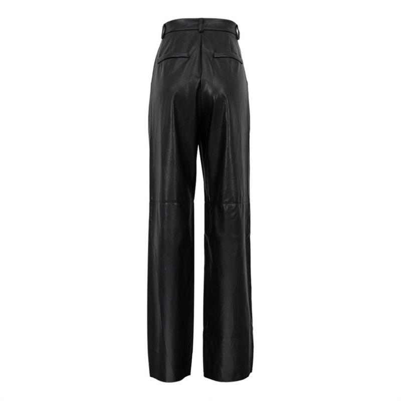 Nuovi Pantaloni da Donna in Ecopelle PU, Vita Media, Effetto Solleva Glutei, Gamba Dritta, per la Moda Autunnale, Pantaloni Lunghi Casual in Finta Pelle per l'Uso Quotidiano