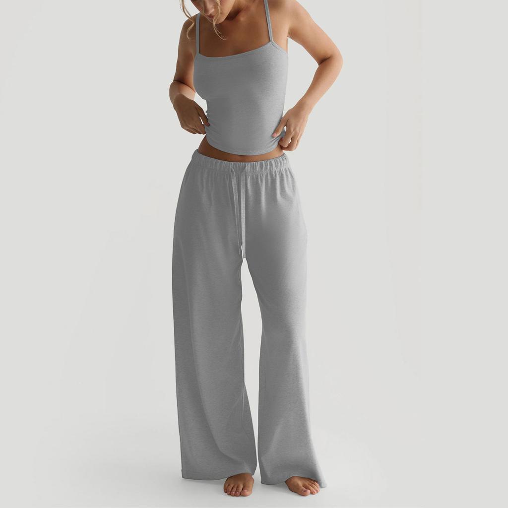 Women's Solid Color Vest, Camisole Top, Long Pants, Casual Wide Leg Pants, Home Set