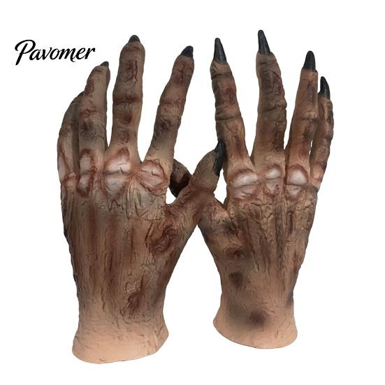 Haunted House Costume Decorations 1 Pair Halloween Gloves for Adults Kids, Horror Zombie Hands Detailed Decayed Skin Texture Props Gloves, Latex Scary