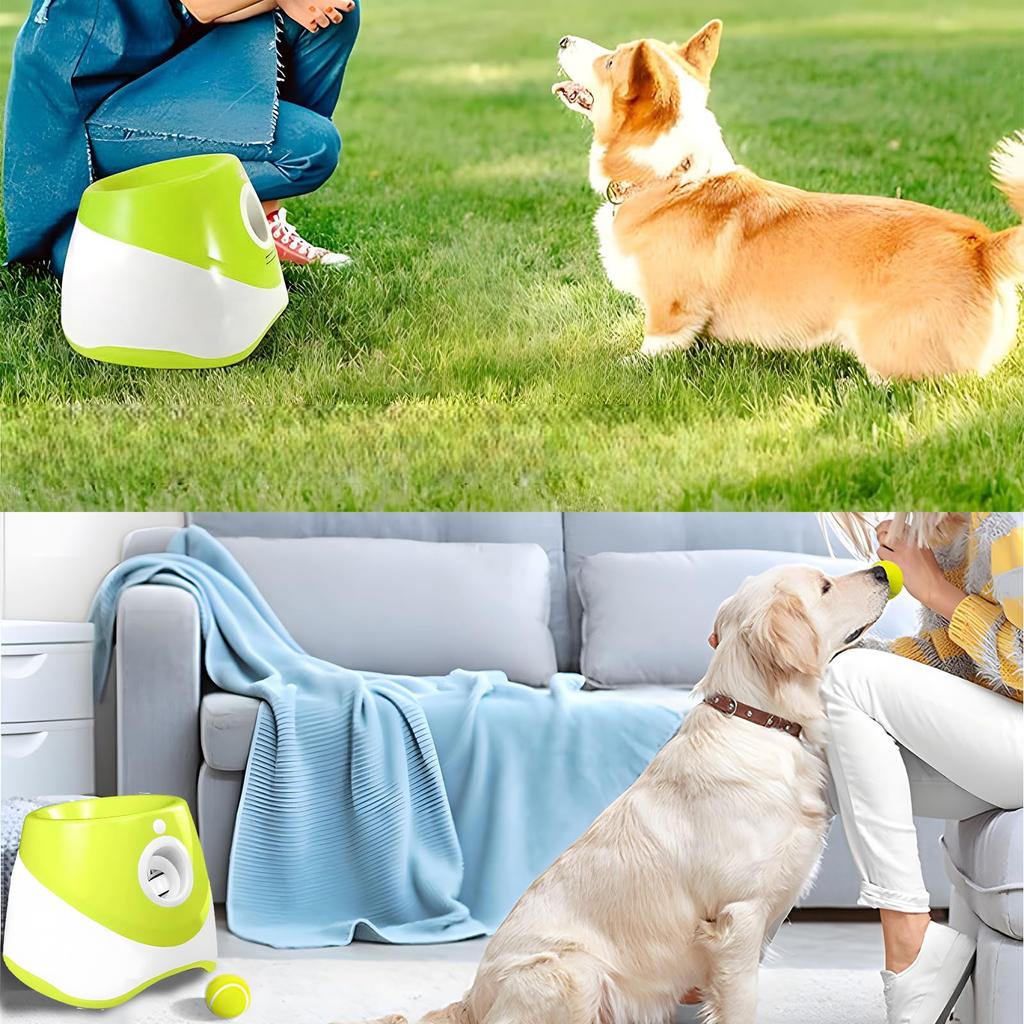 Dog Ball Automatic Ball Launcher Toy for Robo Pitcher with 3 Adjustable Distances and 6 Mini Tennis Plastic Automatic Dog Ball Launcher for Small and