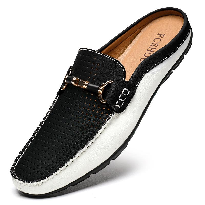 Men's British Style Breathable Casual Half Slippers - Large Sizes 45-47