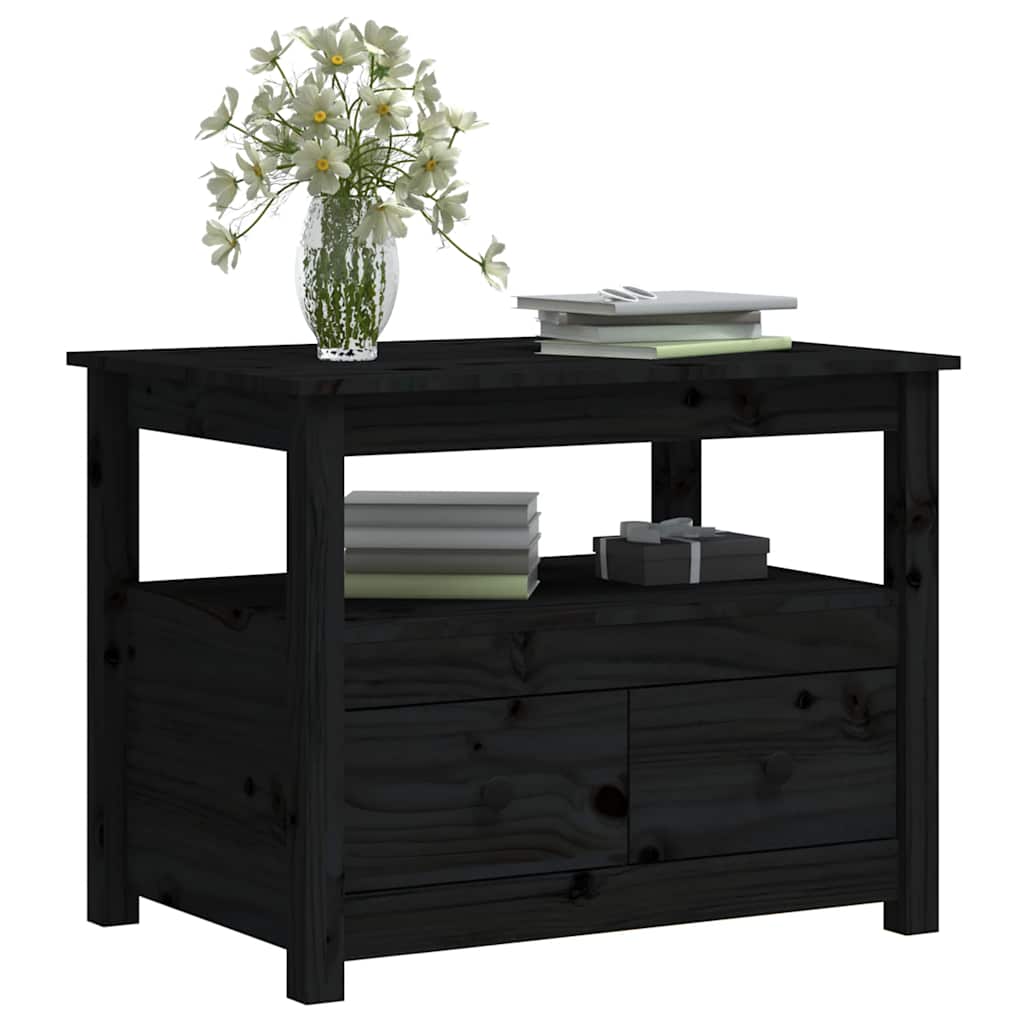 Vidaxl Stolik Kawowy, Czarny, 71X49X55 Cm, Lite Drewno Sosnowe