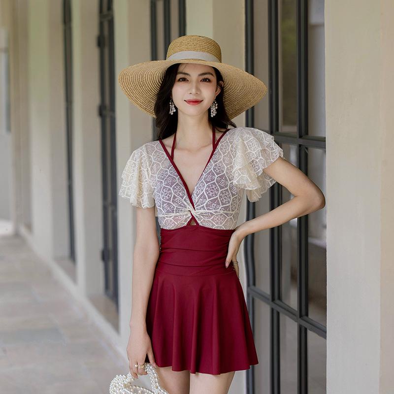 Xige er Women s High-Waisted Tummy Control One-Piece Skirt Style Swimwear with Boyshorts Double Extra Large