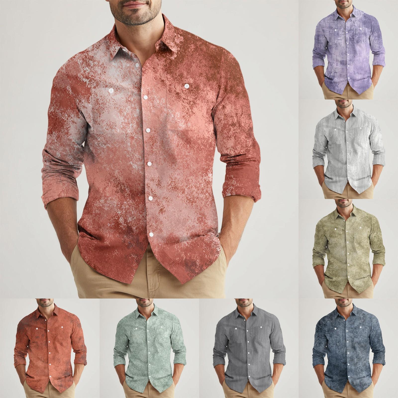 

Men s Loose Classic Lapel Multi-pocket Industrial Work Shirt Top XL кавун червоний колір