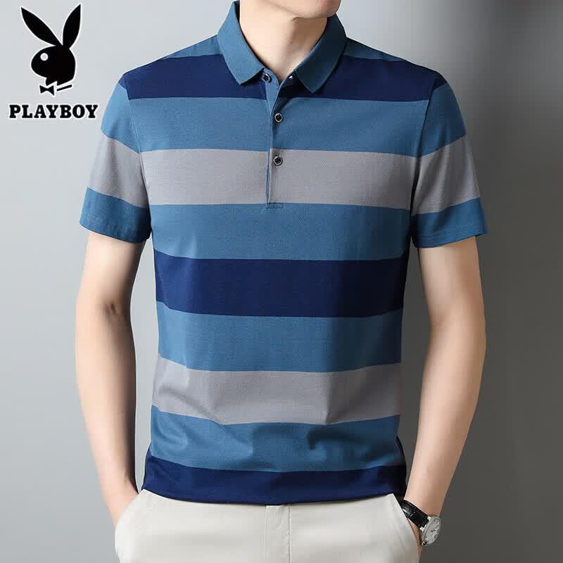 

Playboy Men s Striped Short Sleeve Polo Shirt 4XL