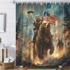 Funny Cat Riding Bear Forest Shower Curtain, Rustic Cabin Woodland UFO Anime Kids Boys Waterproof Bathroom Decor Curtain