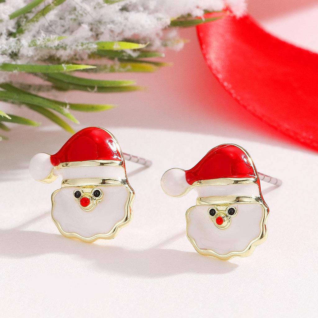 Festive Christmas Tree Stud Earrings with Colorful Enamel and Diamond Inlay