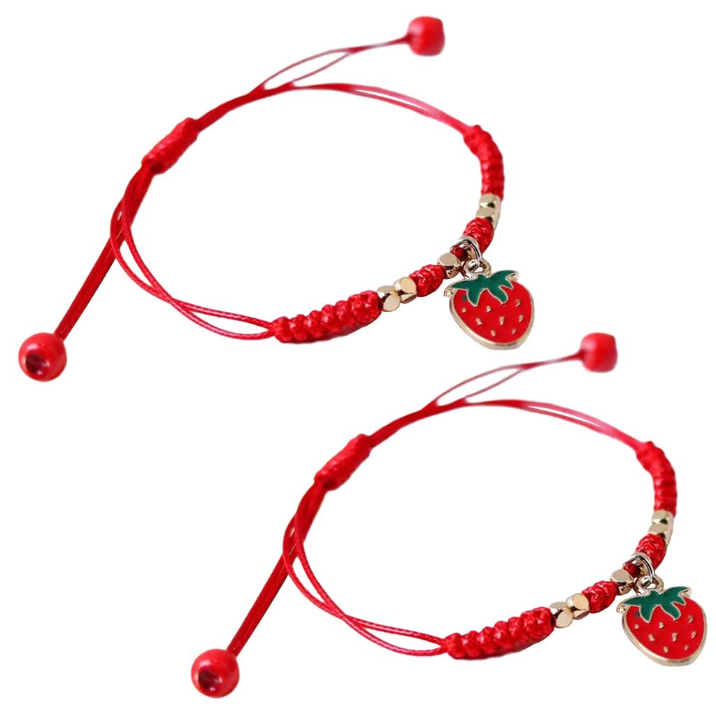 Set of 2 Adjustable Chain Bracelets Stylish Strawberry/Cherry Bracelets Eye Catching Hand Rope for Daily Wear Parties