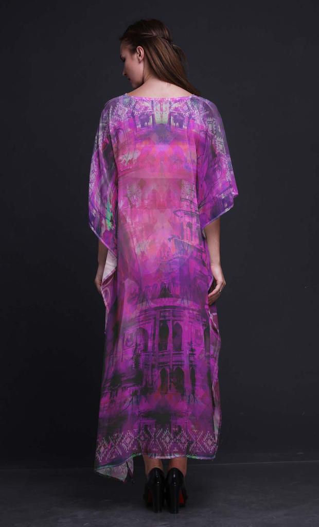 Phagun Mughal Monuments Long Caftan Maxi Dress Beach Swimwear Cover up Womens