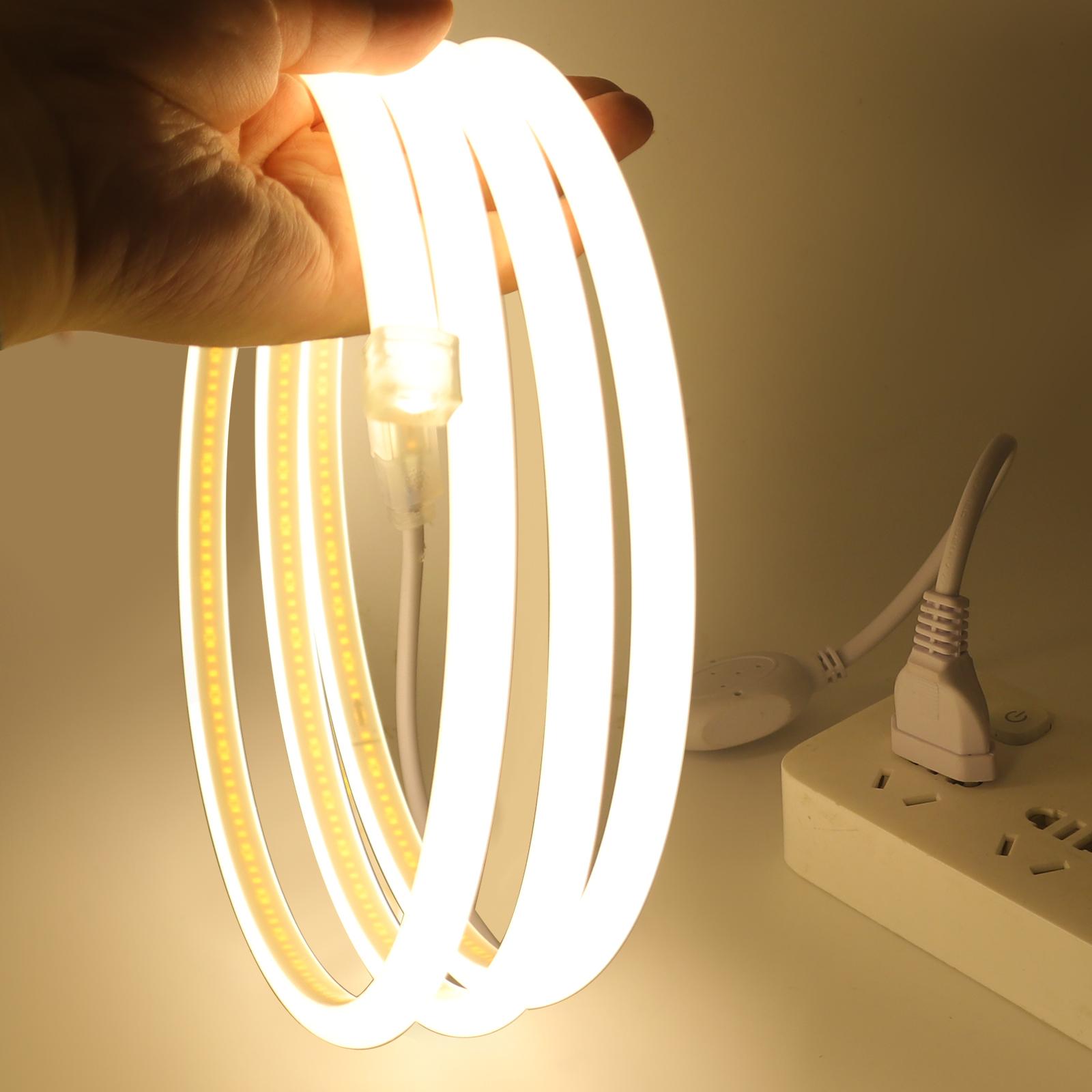 

AC 220V 270-градусне світлодіодне COB стрічкове світло 288 світлодіодів/м IP65 Водонепроникна молочно-біла гнучка стрічка світлодіодна неонова стрічка EU Plug AC 220V&0.5m