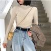 New Autumn Long Sleeve Base Knitted Sweater Women Winter Fashion Half High Collar Pullover Women Sweaters Vintage Slim Fit Solid Casual Knitwear 24970