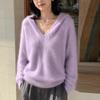 Women's Solid Color Hooded Cashmere Wool Knit Sweater - Long Sleeve Base Layer for Autumn & Winter