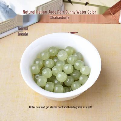 Natural Hetian Jade & Green Chalcedony Barrel Beads Bracelet/Necklace DIY Accessories