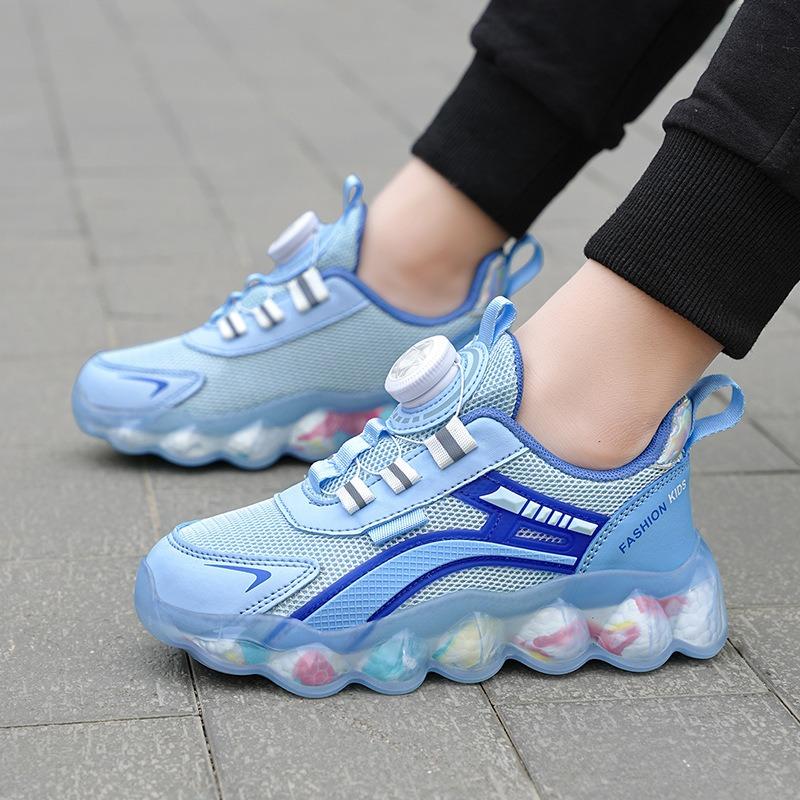 Kids' Quick-Lace Mesh Sneakers Colorful Bubble Sole Breathable Casual Sports Shoes Fashion Children's Trainers