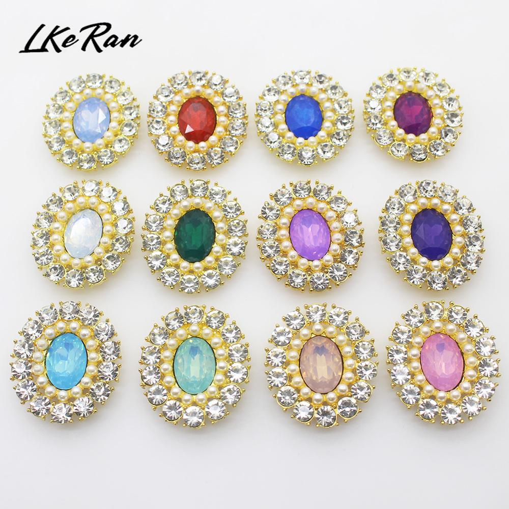 10Pcs Crystal Ivory Faux Pearl Rhinestone Buttons Wedding Decoration DIY Flatback Gold Clothing Scrapbooking Crafts Accessories