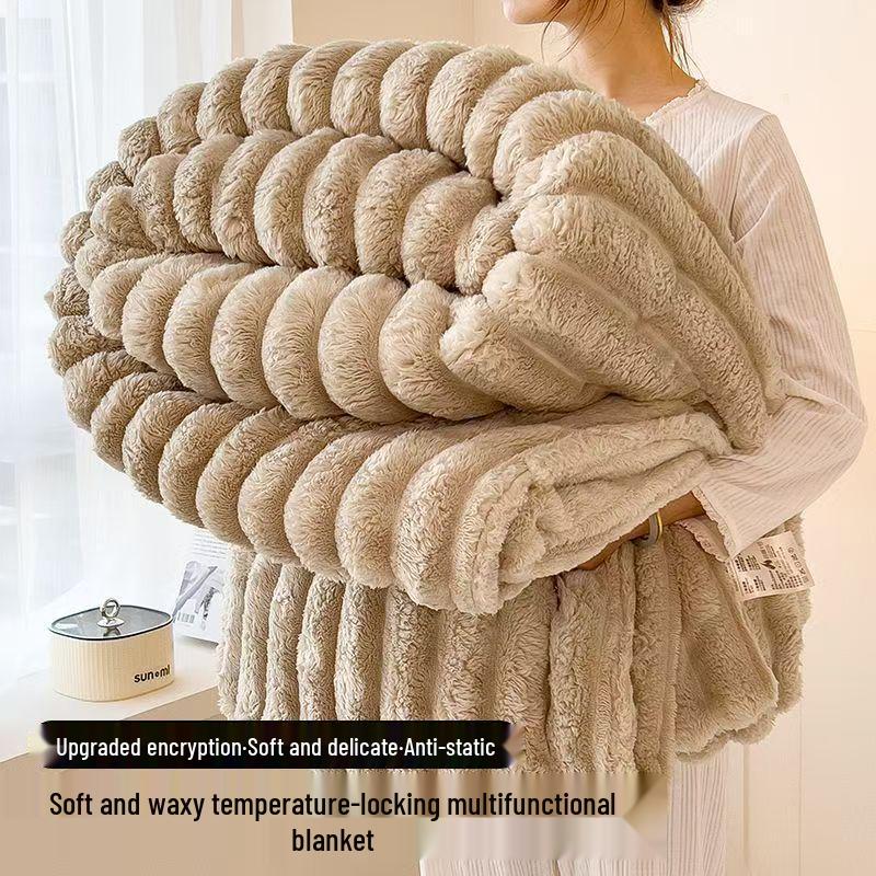 Thick Rabbit Fur Winter Blanket - Fleece Lined, Warm Coral Fleece, Flannel Sheet Bedspread