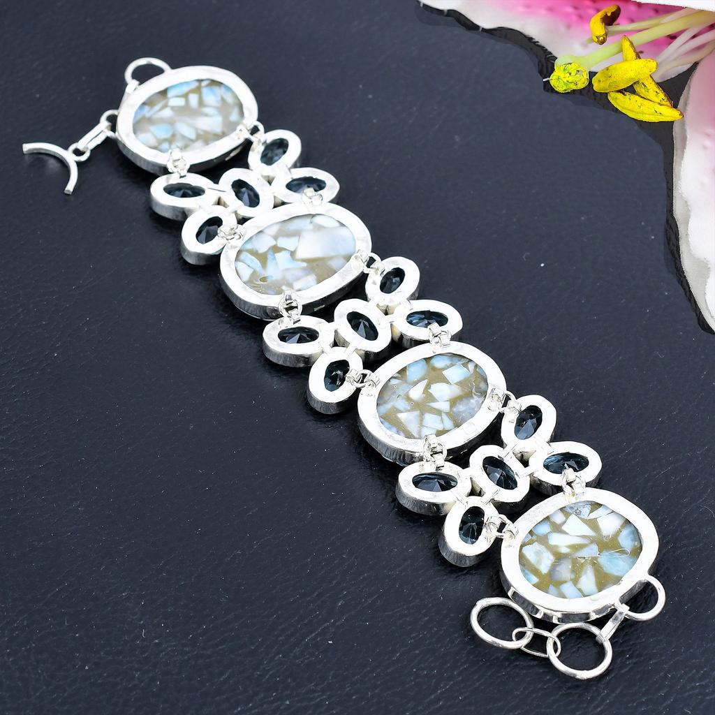 Copper Larimar, Blue Topaz Gemstone 925 Sterling Silver Bracelet 7-8" KG-1827