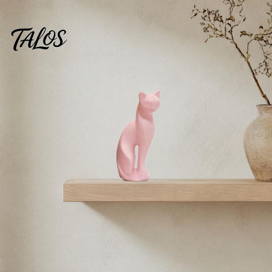 Nordic Style Cat Decor 3D Printed Kitten Sculpture, Minimalist Ornament Matte Geometric Design, Modern Home Black Pink White Statue in White,