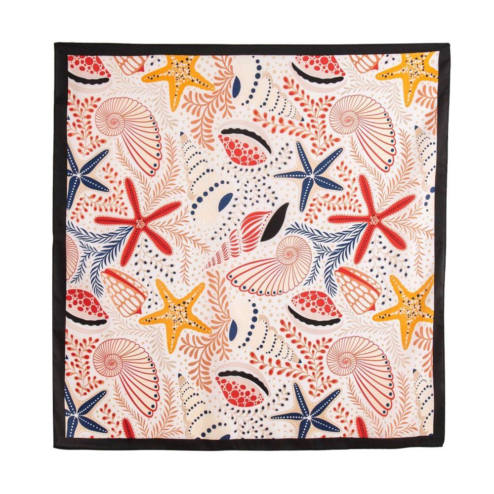 Conch Starfish Print Scarf Sea Star Shell Silk Scarf Retro Satin Hijab Waist Scarf