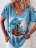 T-shirt da Cowboy Occidentale Stivali Fantasia Floreale Stampa 3D Maglietta da Donna a Scollo a V Manica Corta Magliette Y2K Top Harajuku Abbigliamento Femminile
