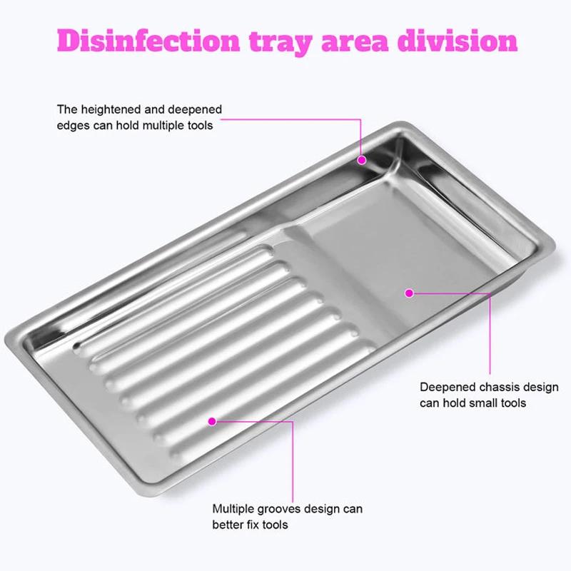 Stainless Steel Nail Art Tool Tray Sterilization Storage Cosmetic Tattoo Equipment Dental Surgery Metal Tray Manicure Organizer