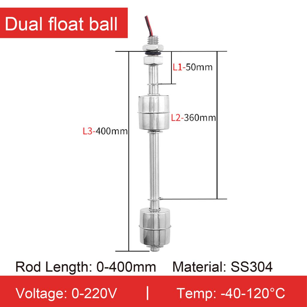304 Stainless Steel Dual Float Switch Liquid Level Controller, Water Level Sensor for Tank, High Low Liquid Level Switch