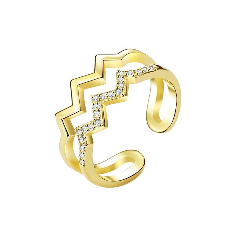Double-layer diamond-set heart wave line ring female, simple and versatile hipster cold wind open index finger ring
