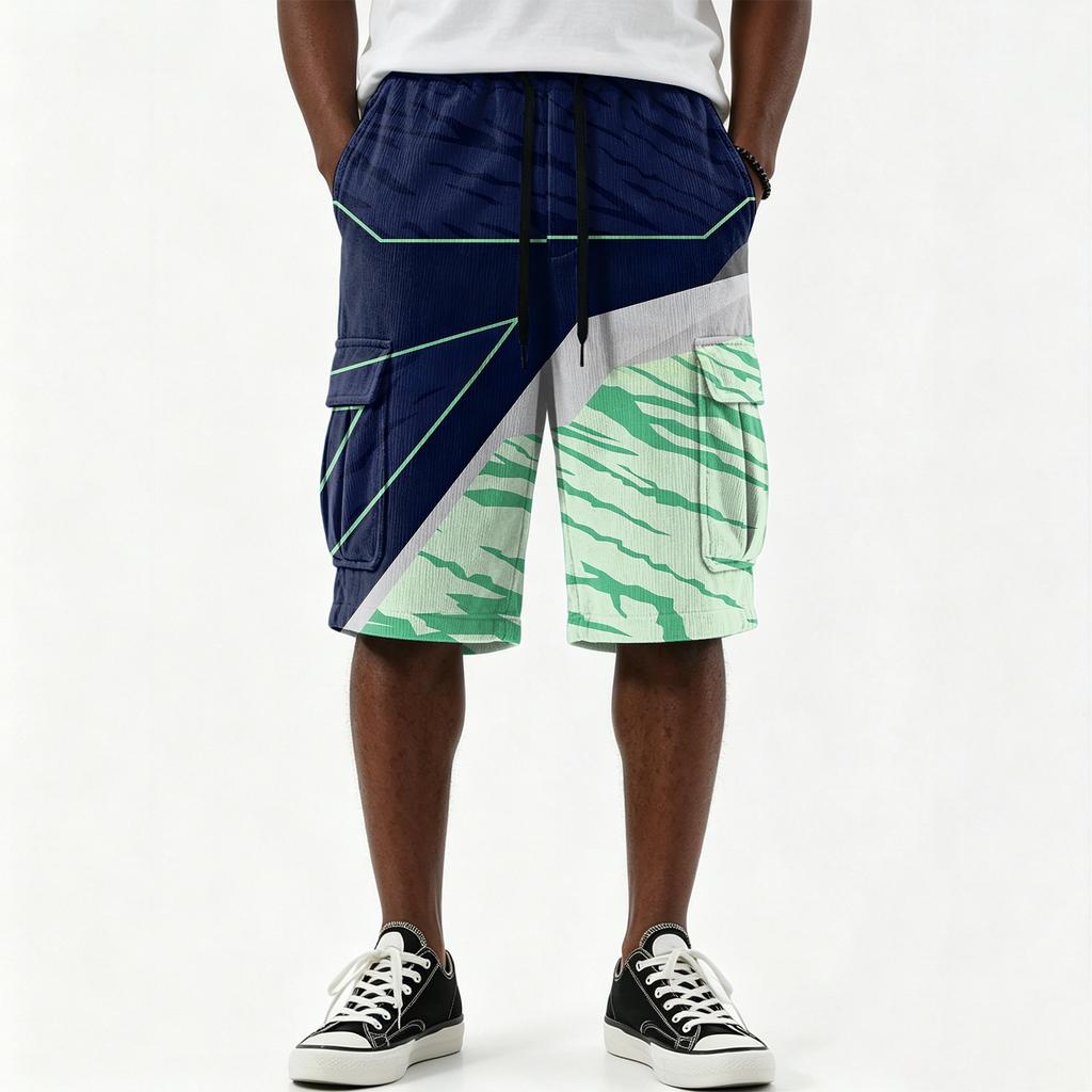 Pantalones Cortos Cargo Casuales para Hombre con Estampado Degradado, Cordón, Múltiples Bolsillos, Longitud hasta la Rodilla, Parte Inferior Ligera para Verano