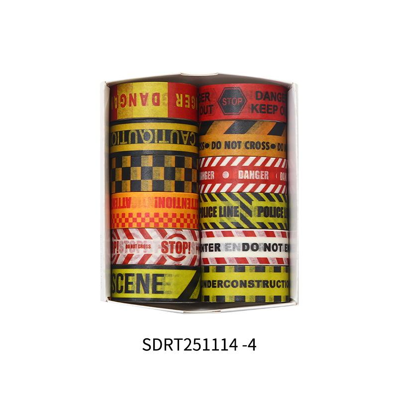 12 Rolls Caution Washi Tapes Set Decorative Paper Masking Tape Removable No Residue Stop / Attention / Keep Out Adhesive