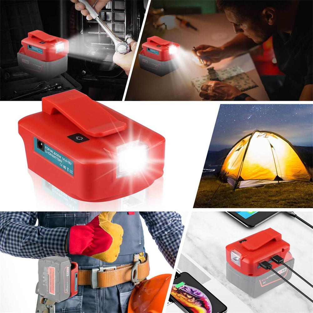 Milwaukee M1818 V Power Supply Adapter with LED Work Light and 2 USB Ports