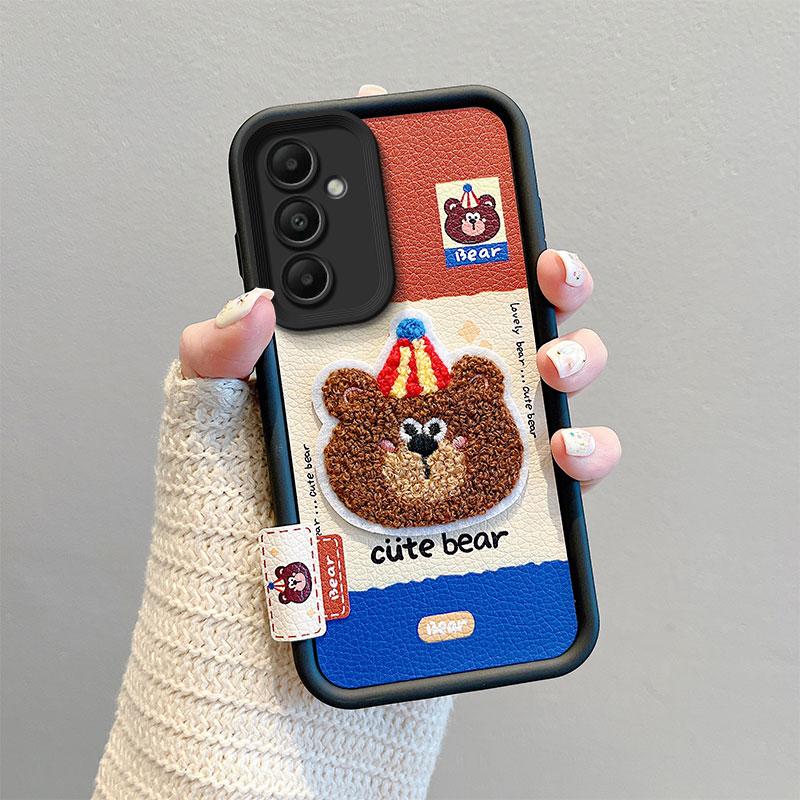 KEYSION Cartoon Cute Plush Embroidery Case for Samsung A55 5G A35 with Lanyard Silicone Shockproof Phone Cover for Galaxy A25 A15 5G